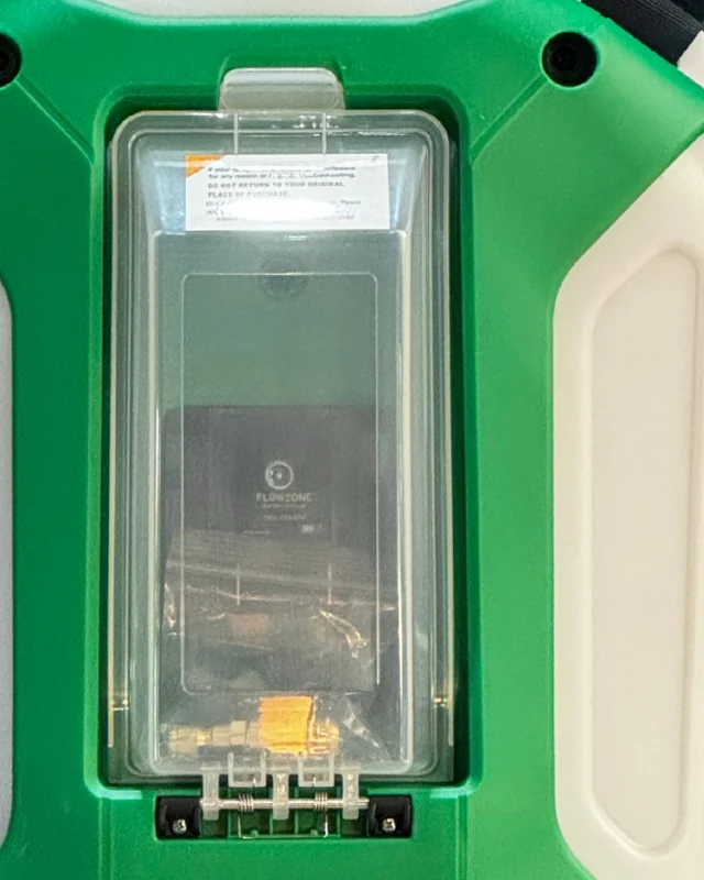Close-up of the Typhoon 3 battery housing, cover and latch